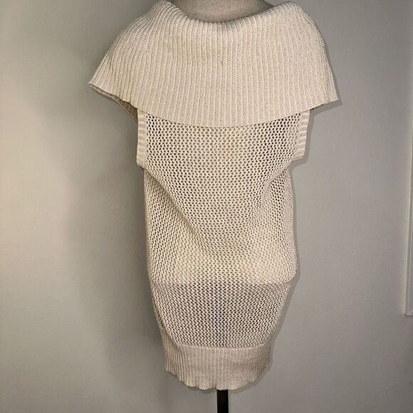 Cache Neutral Metallic Open Knit Sleeveless Sweater Silk Blend Womens Large - Picture 4 of 11